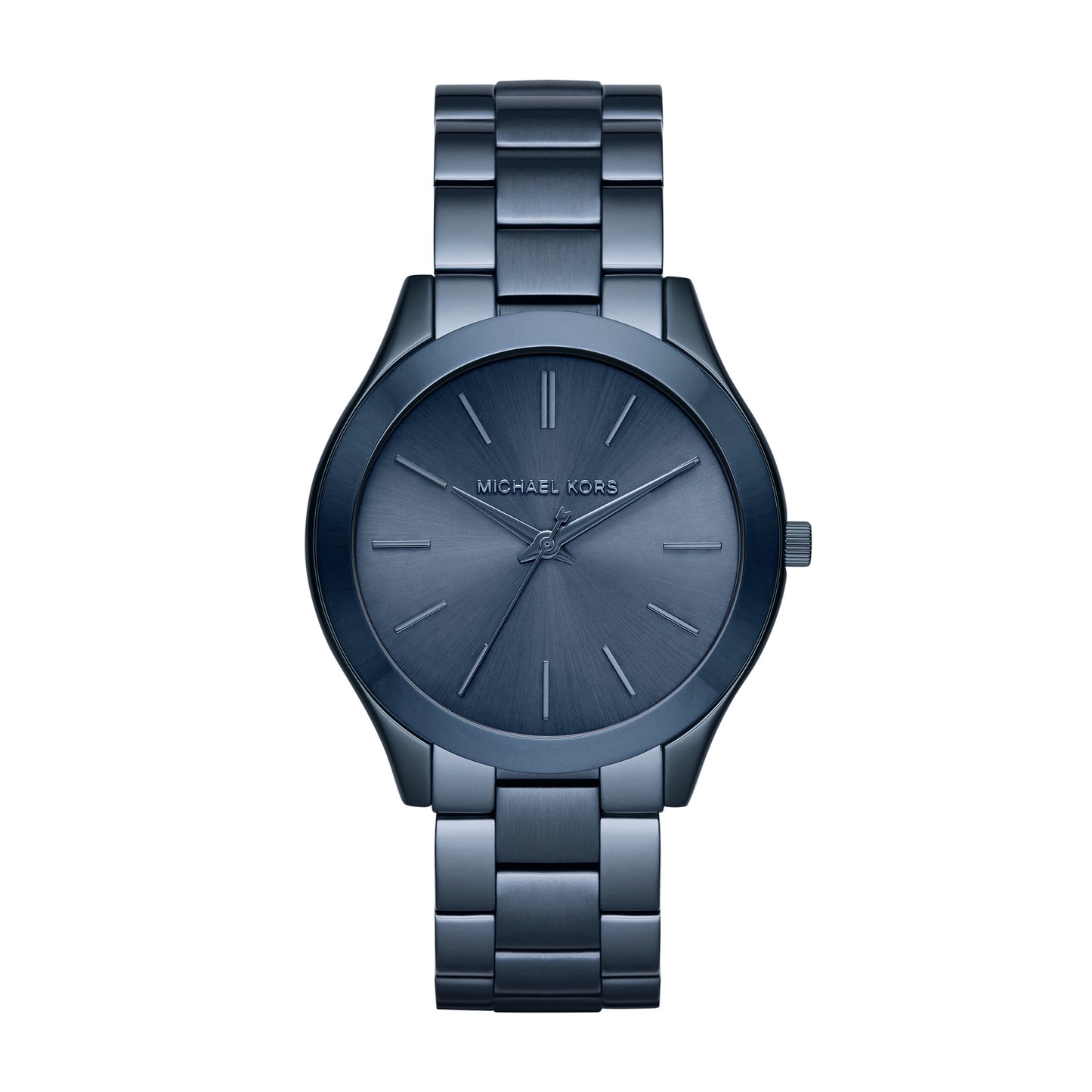 Michael Kors MK3419 watch for women with a blue dial and stainless steel strap.