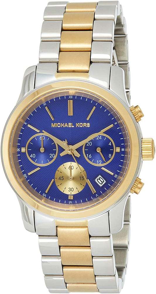 Michael Kors MK6165 watch for women with a blue dial and steel strap.
