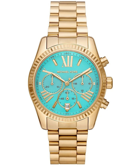 Michael Kors MK7216 watch for women with a green dial and stainless steel strap.