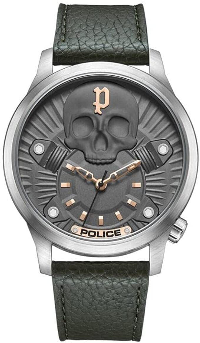 Police PEWJA2227703 watch for man with a grey dial and leather strap.