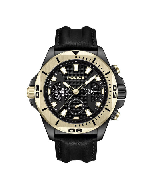 Police PEWJF0022501 watch for man with a black dial and synthetic leather strap.