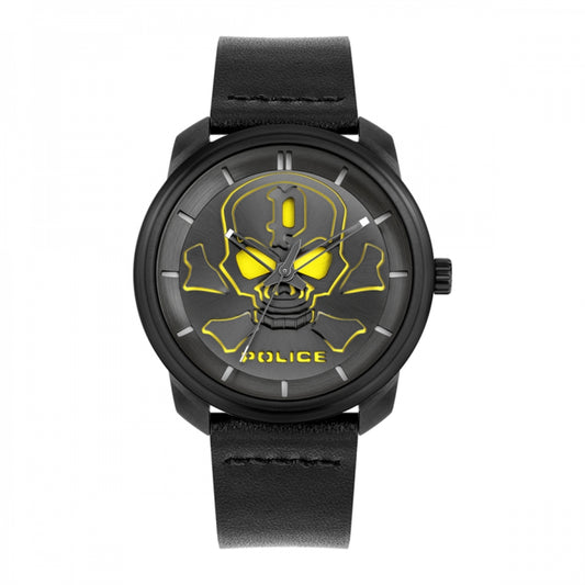 Police PL.15714JSB-02 watch for man with a black dial and leather strap.