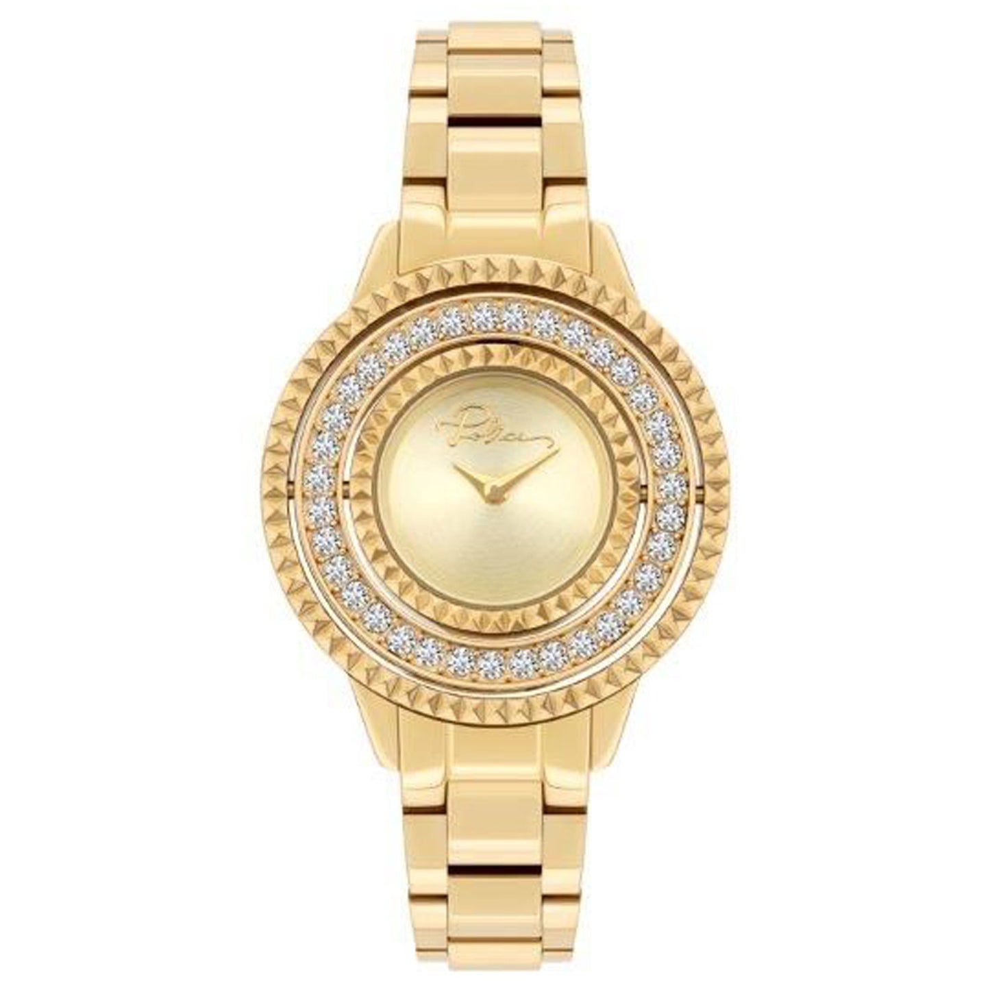 Police PL.16037BSG-22M watch for man with a golden dial and stainless steel strap.