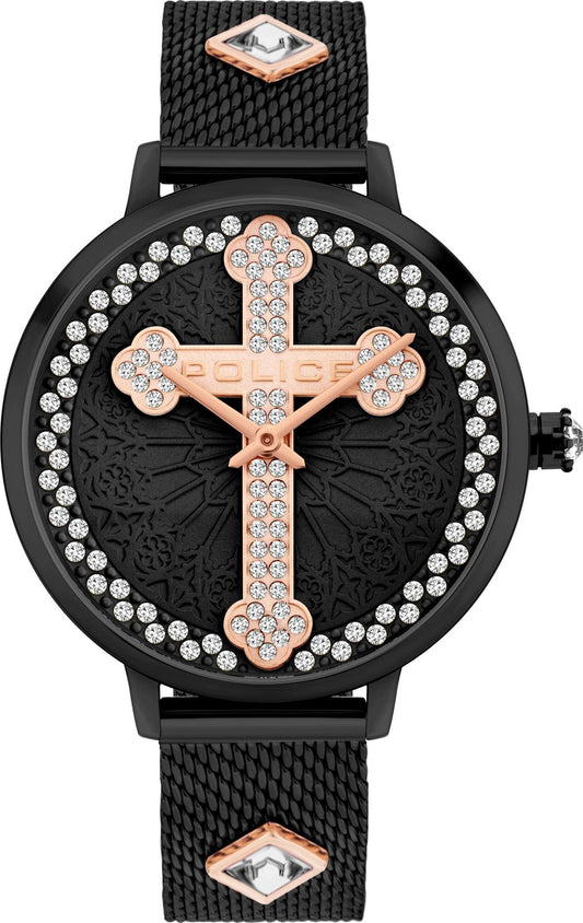 Police PL16031MSB-02MMA watch for women with a black dial and stainless steel strap.
