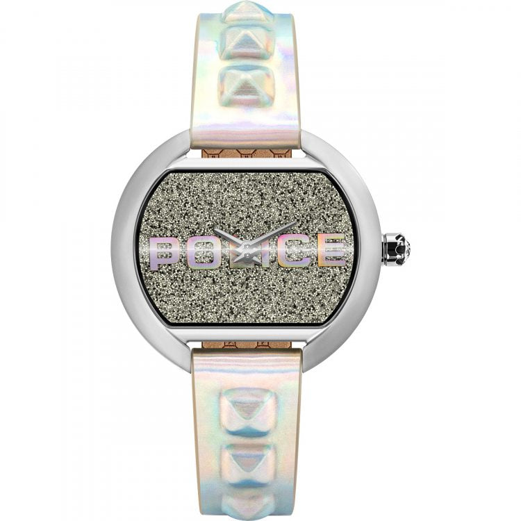 Police PL16070BS.04PU watch for women with a grey dial and leather strap.