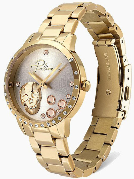 Police PL16071MSG.22M watch for women with a golden dial and stainless steel strap.