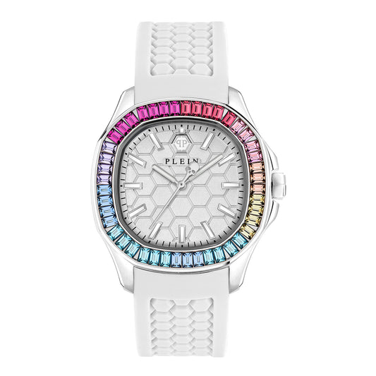 Philipp Plein PWTAA0223 watch for women with a white dial and silicone strap.