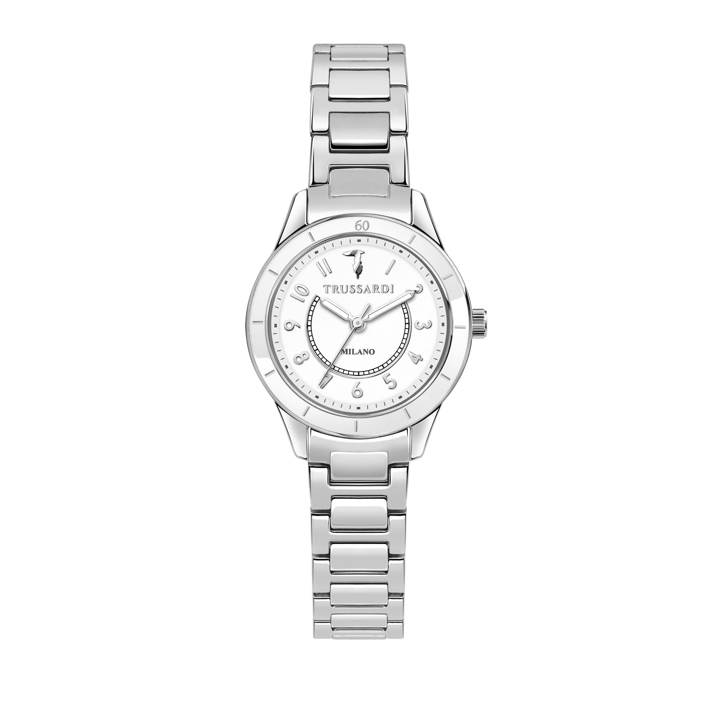 Trussardi R2453151502 watch for women with a white dial and stainless steel strap.