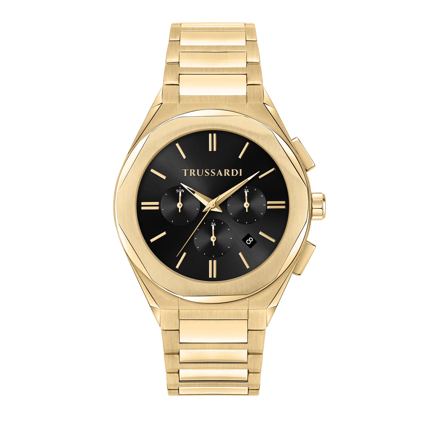 Trussardi R2453156001 watch for man with a black dial and metal strap.