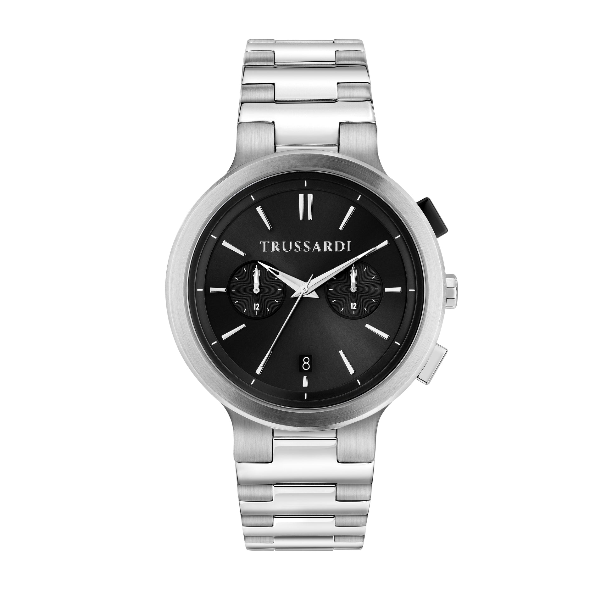Trussardi R2453164006 watch for man with a black dial and stainless steel strap.