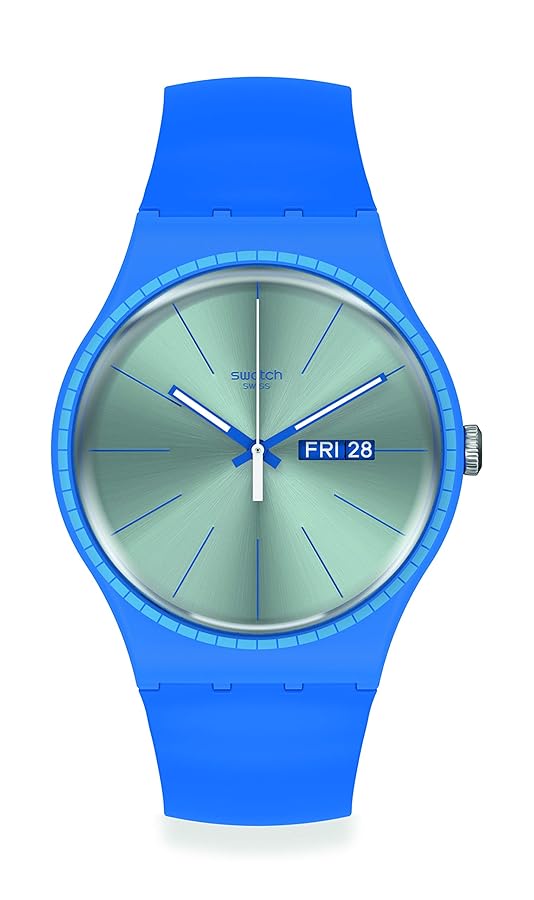 Swatch SUON714 watch for man with a blue dial and plastic strap.