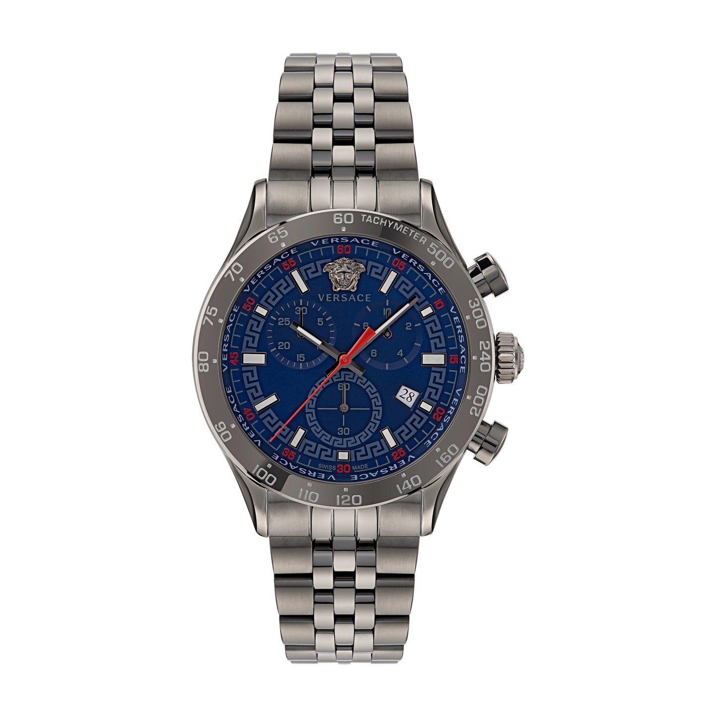 Versace VE2U00722 watch for man with a blue dial and stainless steel strap.