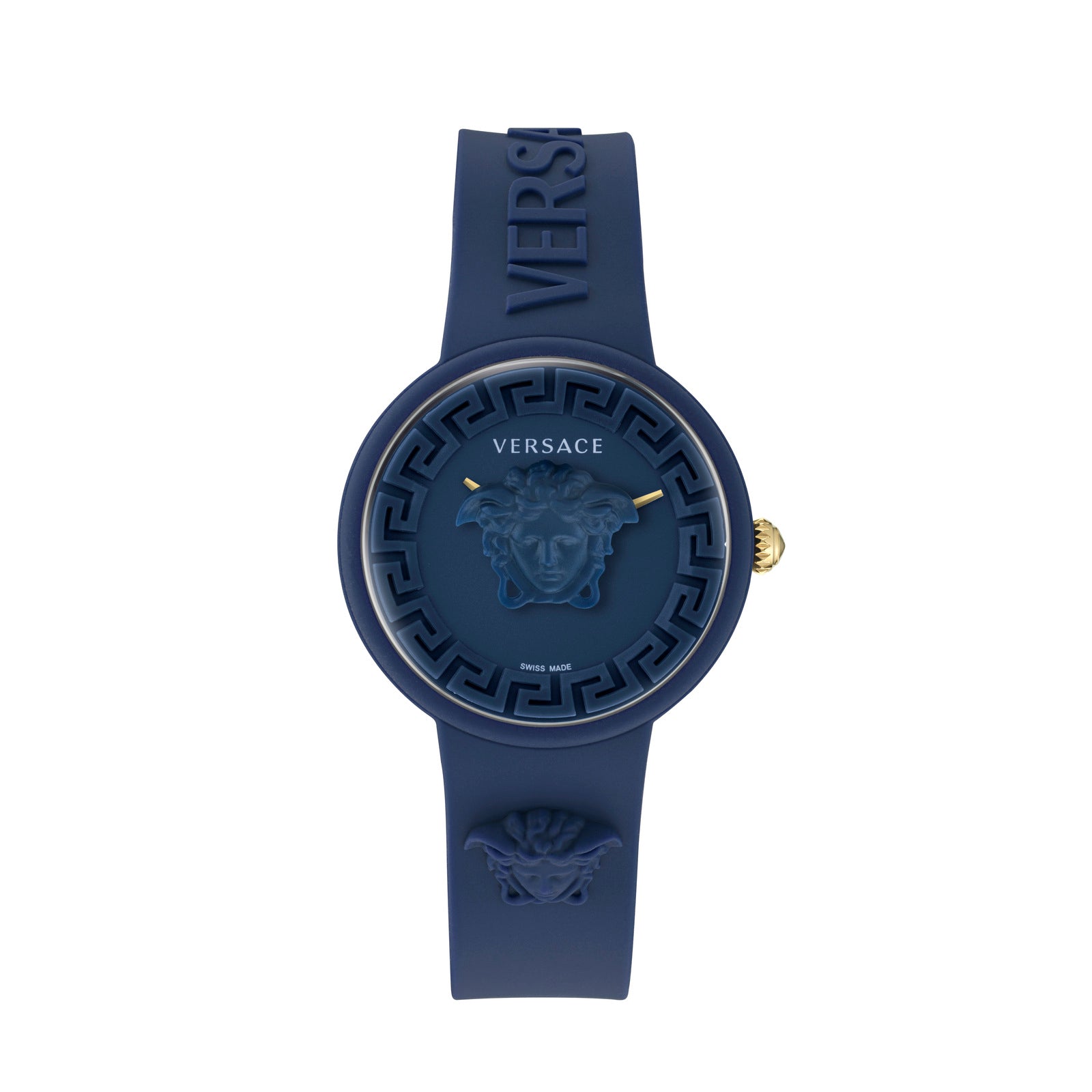 Versace VE6G00623 watch for women with a blue dial and silicone strap.
