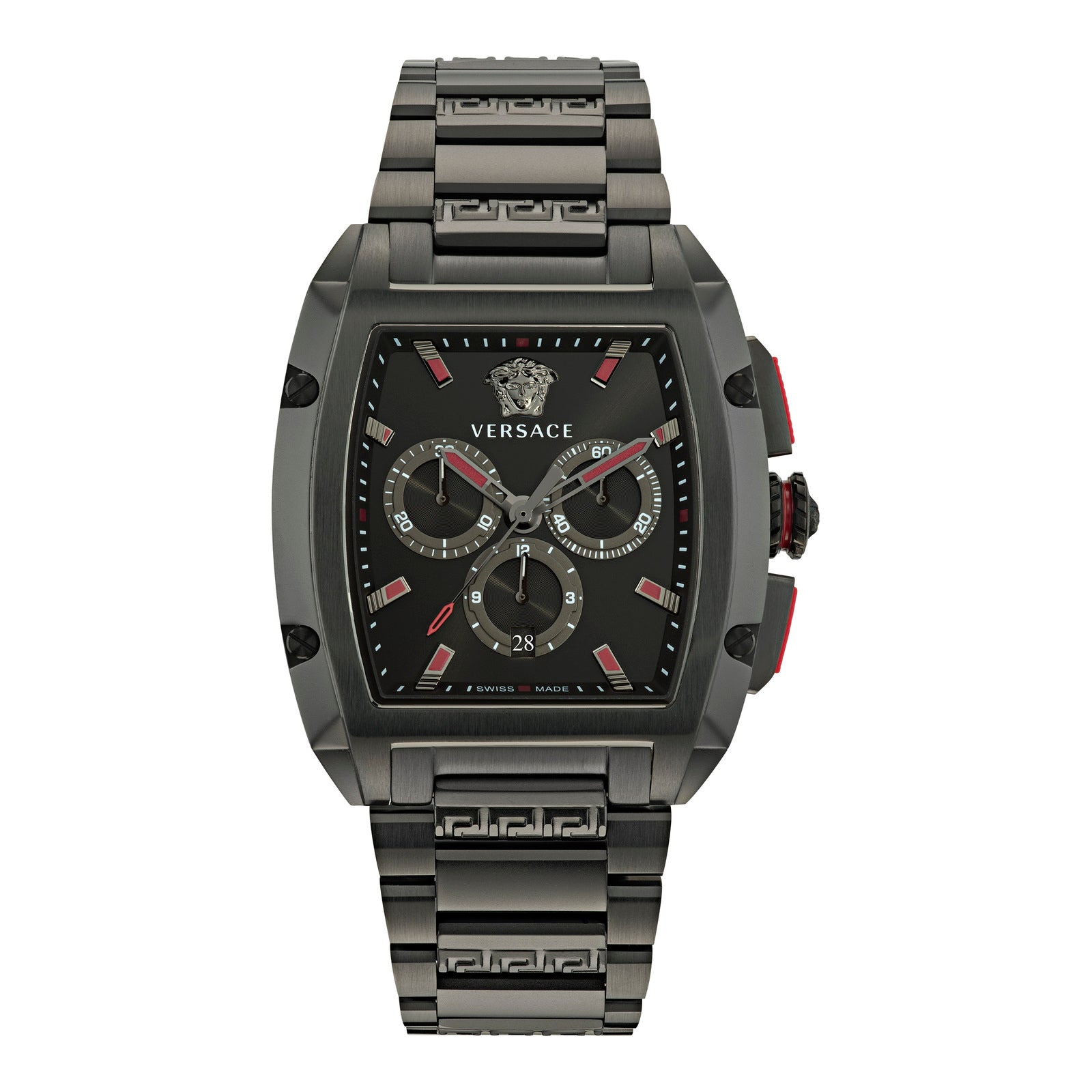 Versace VE6H00623 watch for man with a black dial and stainless steel strap.