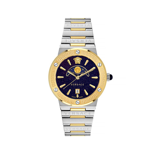 Versace VE7G00223 watch for man with a blue dial and stainless steel strap.