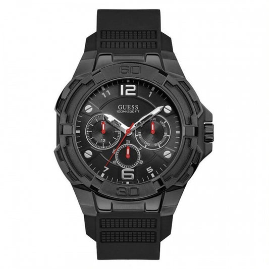 Guess W1254G2 watch for man with a black dial and silicone strap.