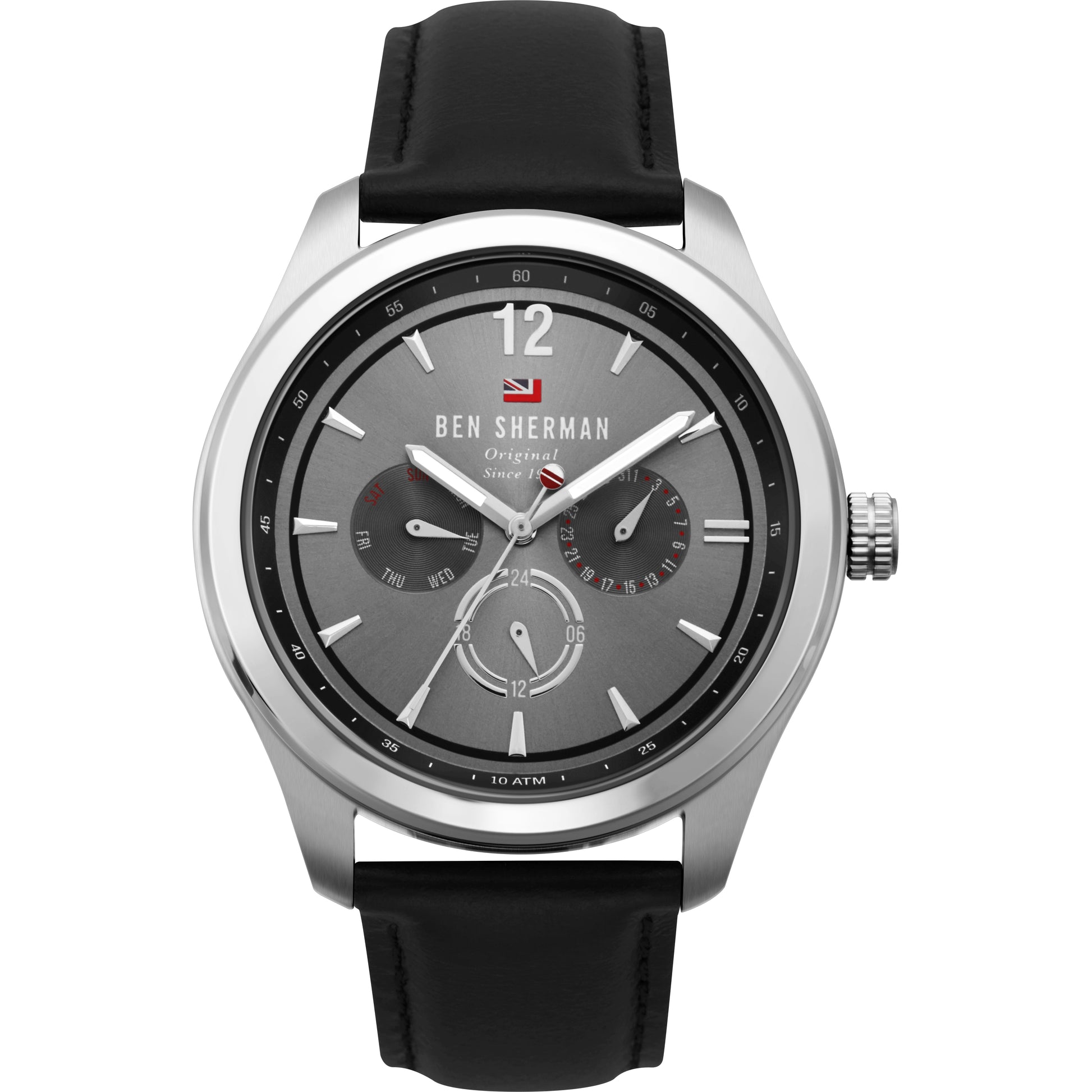 Ben Sherman WBS112B watch for man with a grey dial and leather strap.