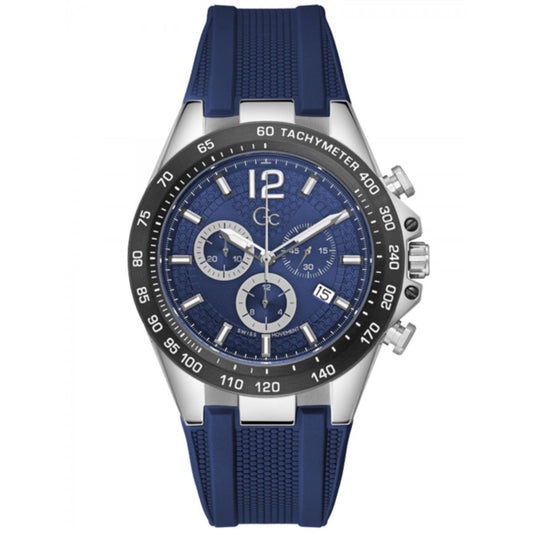 Gc Z07001G7MF watch for man with a blue dial and silicone strap.