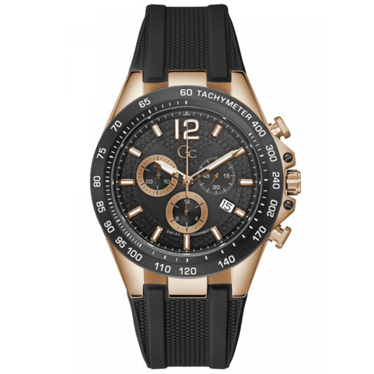Gc Z07002G2MF watch for man with a black dial and silicone strap.
