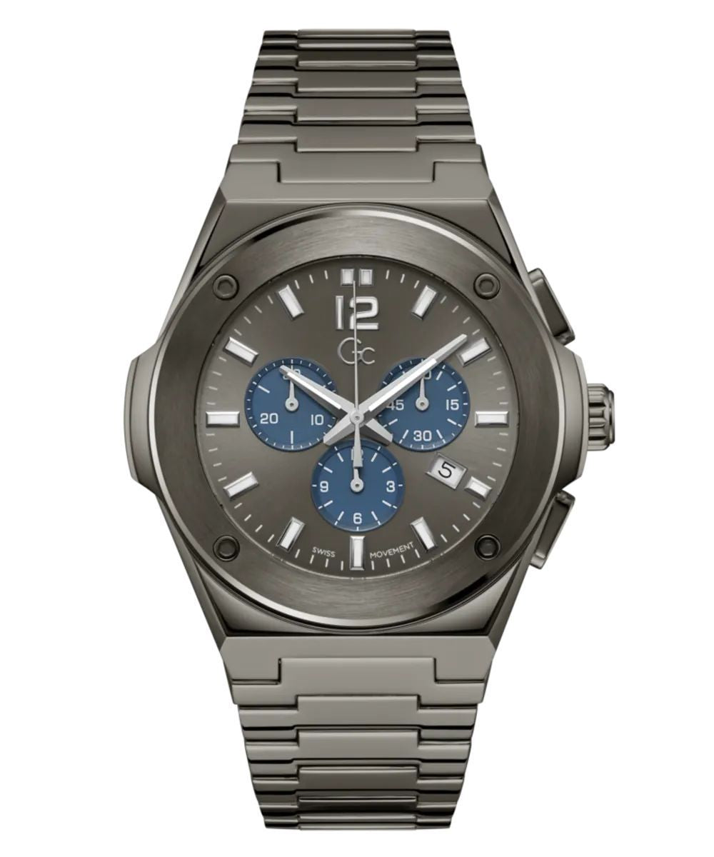 Gc Z33003G5MF watch for man with a grey dial and stainless steel strap.
